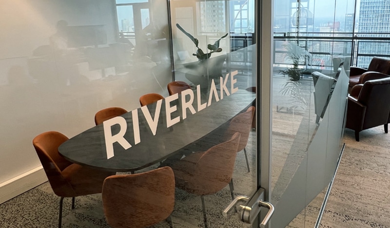 Riverlake branded glass conference room with modern furniture