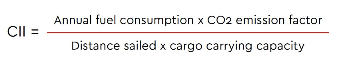CII formula: fuel consumption times CO2 factor over distance capacity