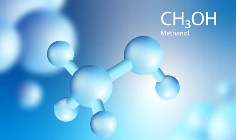 3D methanol molecule model with CH3OH chemical formula